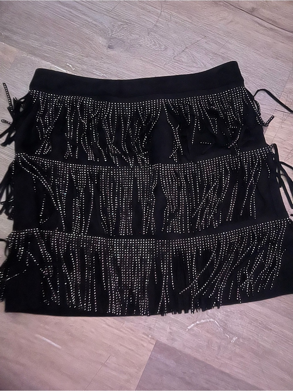 Black Studded Fringe Mini Skirt